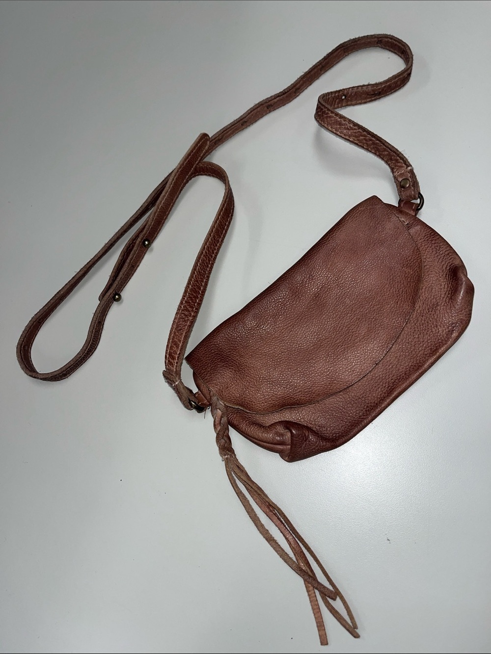 We The Free Chestnut Brown Leather Crossbody / Belt Bag with Tassel